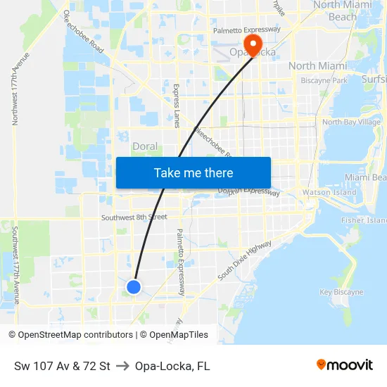 Sw 107 Av & 72 St to Opa-Locka, FL map