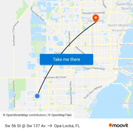 Sw 56 St @ Sw 137 Av to Opa-Locka, FL map