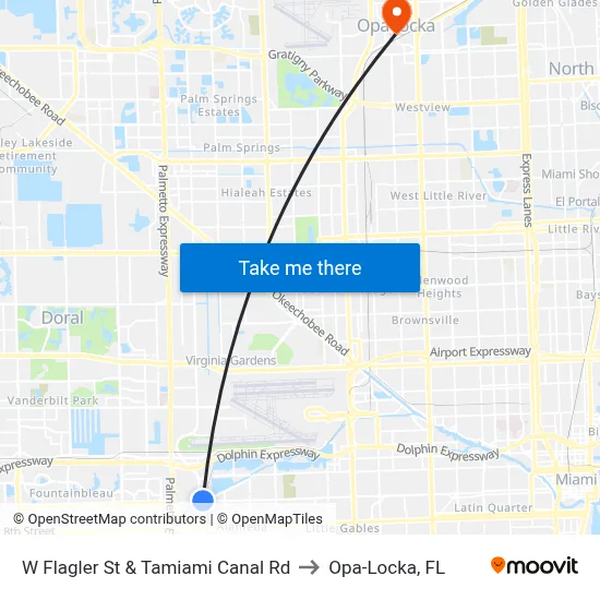 W Flagler St & Tamiami Canal Rd to Opa-Locka, FL map