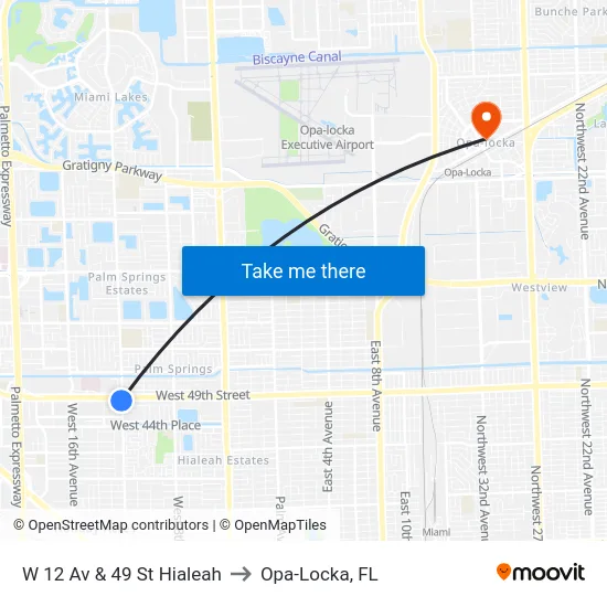 W 12 Av & 49 St Hialeah to Opa-Locka, FL map