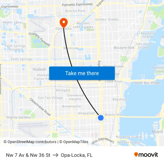 Nw 7 Av & Nw 36 St to Opa-Locka, FL map