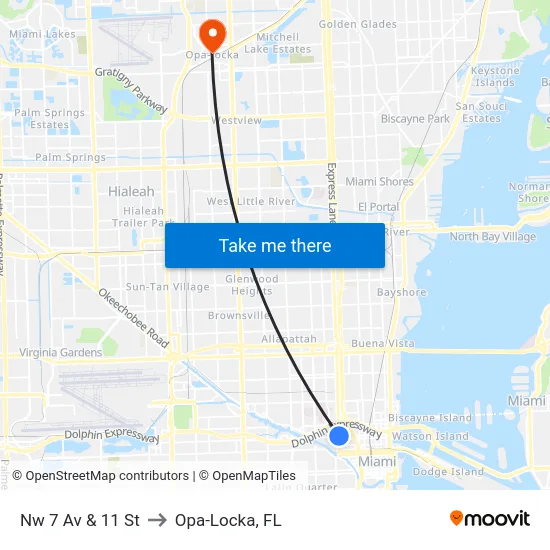 Nw 7 Av & 11 St to Opa-Locka, FL map