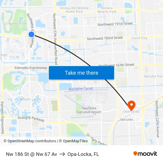 Nw 186 St @ Nw 67 Av to Opa-Locka, FL map