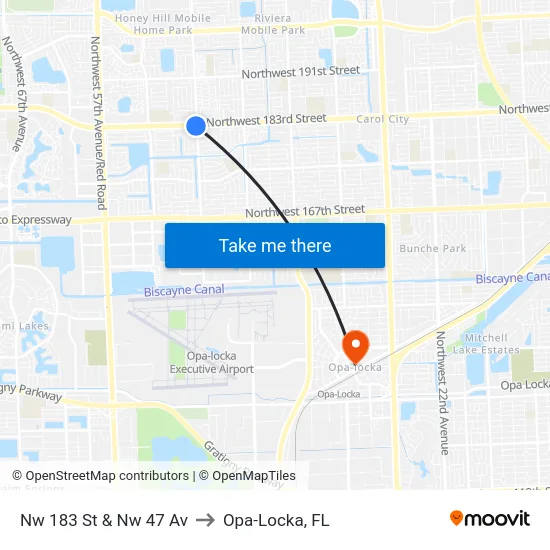 Nw 183 St & Nw 47 Av to Opa-Locka, FL map