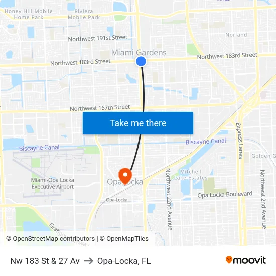 Nw 183 St & 27 Av to Opa-Locka, FL map