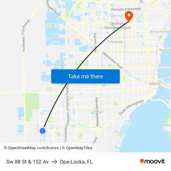 Sw 88 St & 152 Av to Opa-Locka, FL map