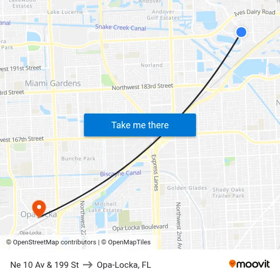 Ne 10 Av & 199 St to Opa-Locka, FL map
