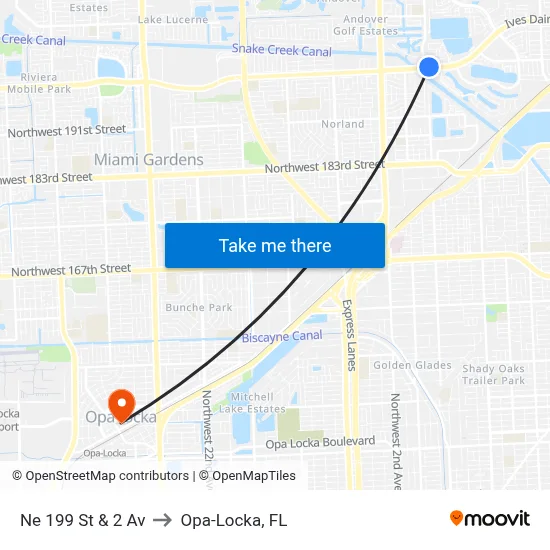 Ne 199 St & 2 Av to Opa-Locka, FL map
