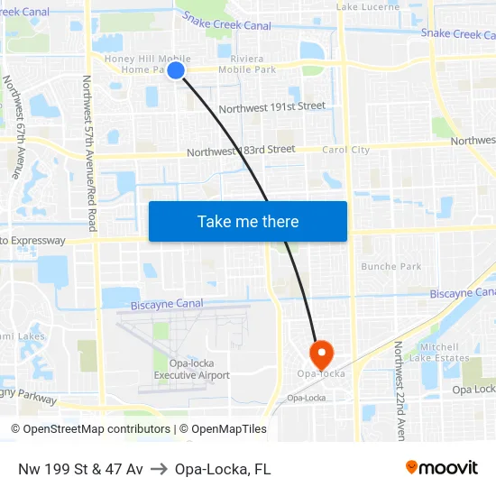 Nw 199 St & 47 Av to Opa-Locka, FL map