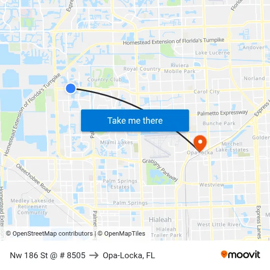 Nw 186 St @ # 8505 to Opa-Locka, FL map
