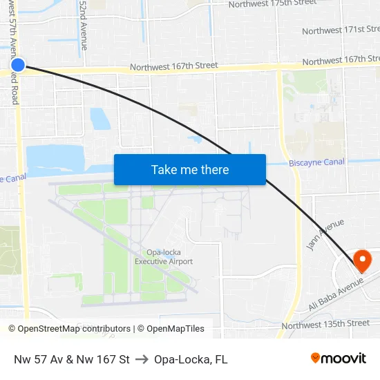 Nw 57 Av & Nw 167 St to Opa-Locka, FL map