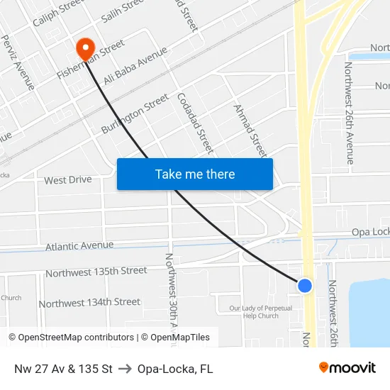 Nw 27 Av & 135 St to Opa-Locka, FL map
