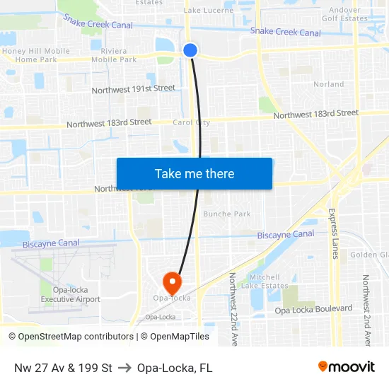 Nw 27 Av & 199 St to Opa-Locka, FL map