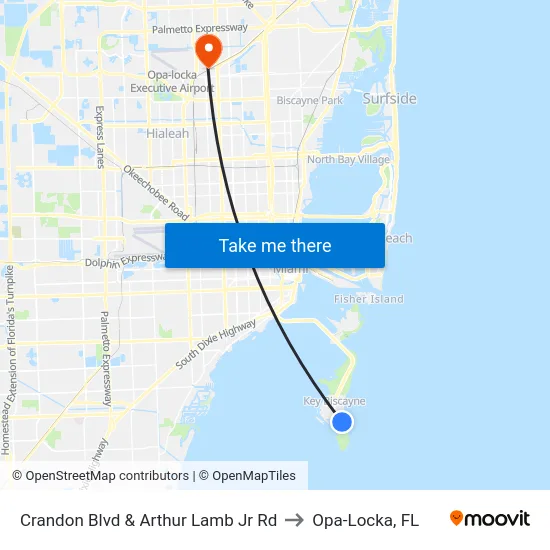 Crandon Blvd & Arthur Lamb Jr Rd to Opa-Locka, FL map
