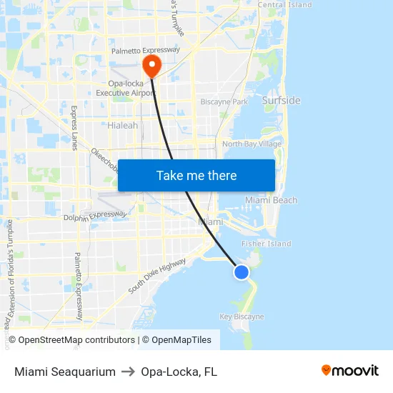 Miami Seaquarium to Opa-Locka, FL map