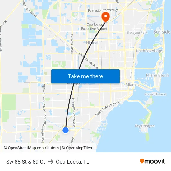 Sw 88 St & 89 Ct to Opa-Locka, FL map