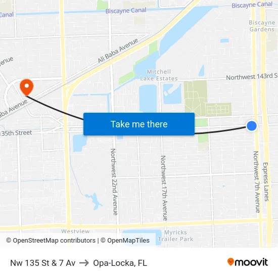 Nw 135 St & 7 Av to Opa-Locka, FL map