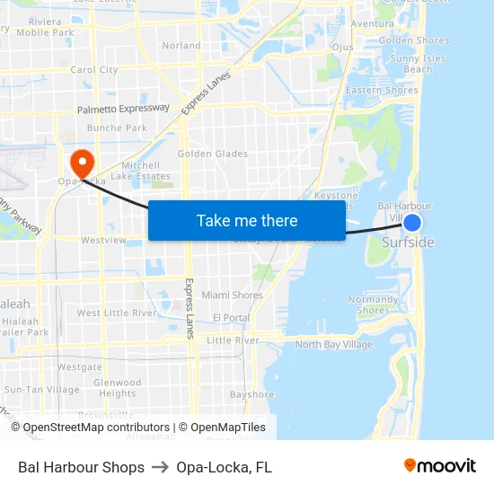 Bal Harbour Shops to Opa-Locka, FL map