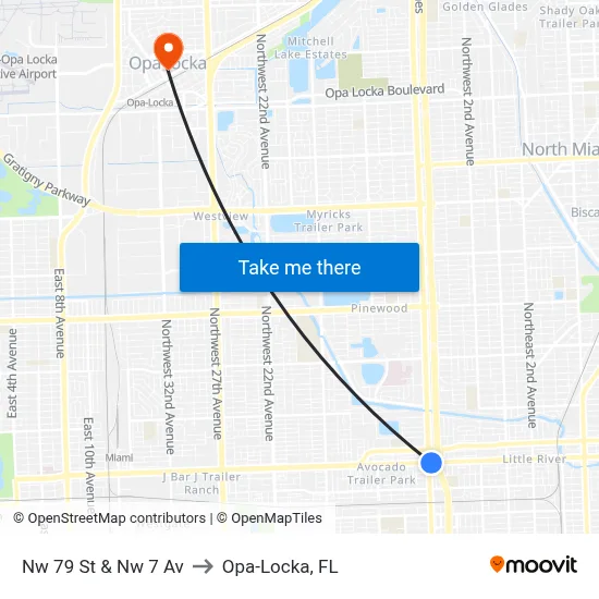 Nw 79 St & Nw 7 Av to Opa-Locka, FL map