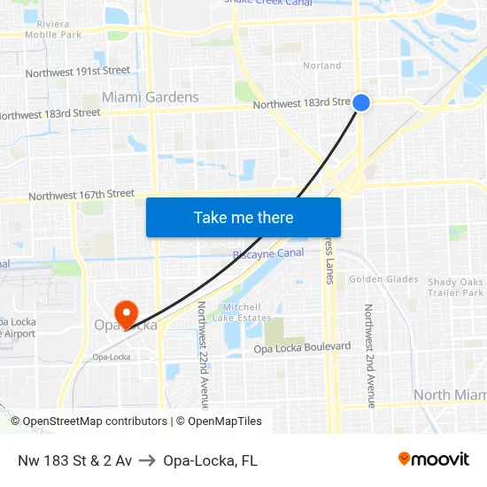 Nw 183 St & 2 Av to Opa-Locka, FL map