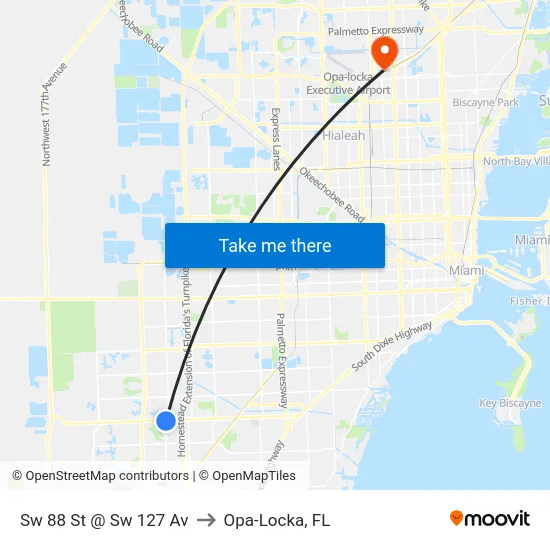 Sw 88 St @ Sw 127 Av to Opa-Locka, FL map