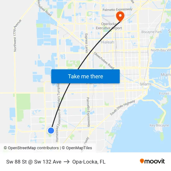 Sw 88 St @ Sw 132 Ave to Opa-Locka, FL map