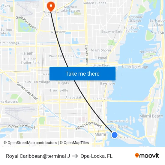 Royal Caribbean@terminal J to Opa-Locka, FL map