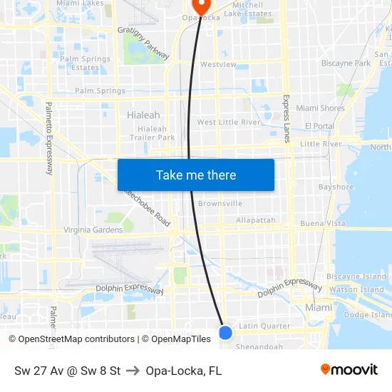 Sw 27 Av @ Sw 8 St to Opa-Locka, FL map