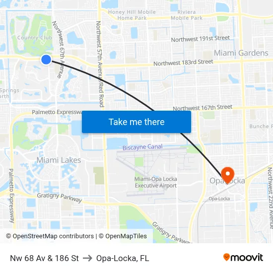 Nw 68 Av & 186 St to Opa-Locka, FL map
