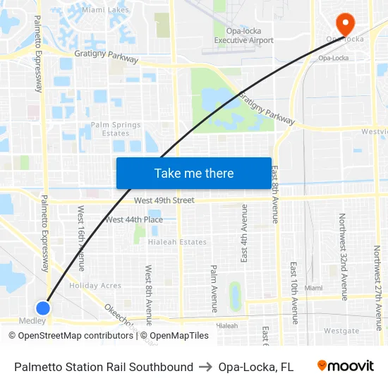 Palmetto Station Rail Southbound to Opa-Locka, FL map