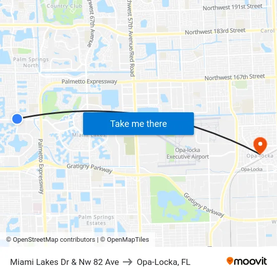 Miami Lakes Dr & Nw 82 Ave to Opa-Locka, FL map