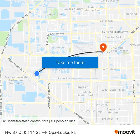 Nw 87 Ct & 114 St to Opa-Locka, FL map