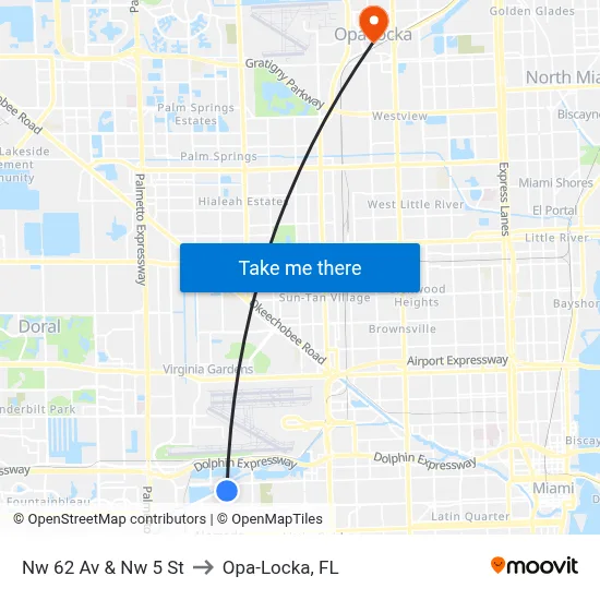 Nw 62 Av & Nw 5 St to Opa-Locka, FL map