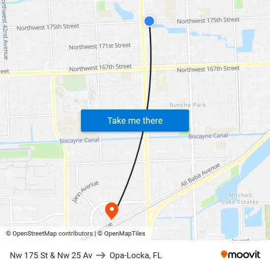 Nw 175 St & Nw 25 Av to Opa-Locka, FL map
