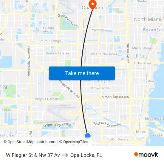 W Flagler St & Nw 37 Av to Opa-Locka, FL map