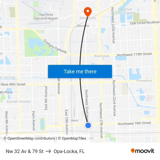Nw 32 Av & 79 St to Opa-Locka, FL map