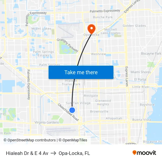 Hialeah Dr & E 4 Av to Opa-Locka, FL map