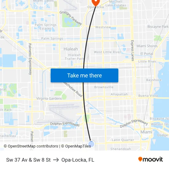 Sw 37 Av & Sw 8 St to Opa-Locka, FL map