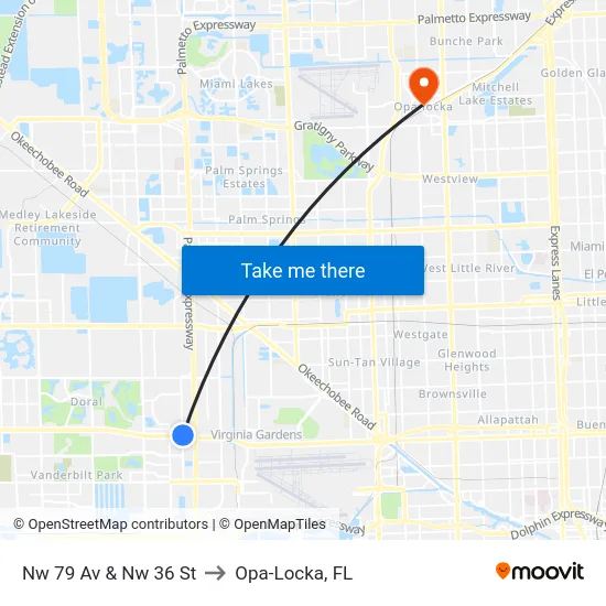 Nw 79 Av & Nw 36 St to Opa-Locka, FL map