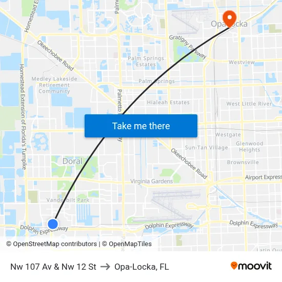 Nw 107 Av & Nw 12 St to Opa-Locka, FL map