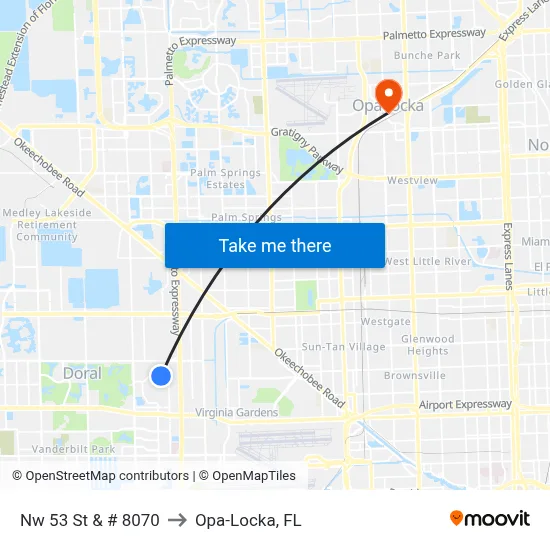 Nw 53 St & # 8070 to Opa-Locka, FL map