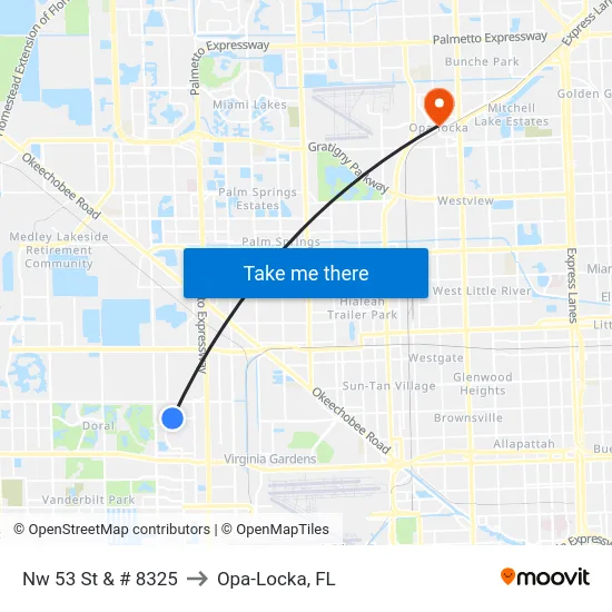 Nw 53 St & # 8325 to Opa-Locka, FL map