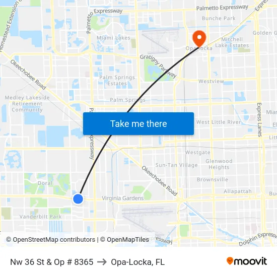 Nw 36 St & Op # 8365 to Opa-Locka, FL map