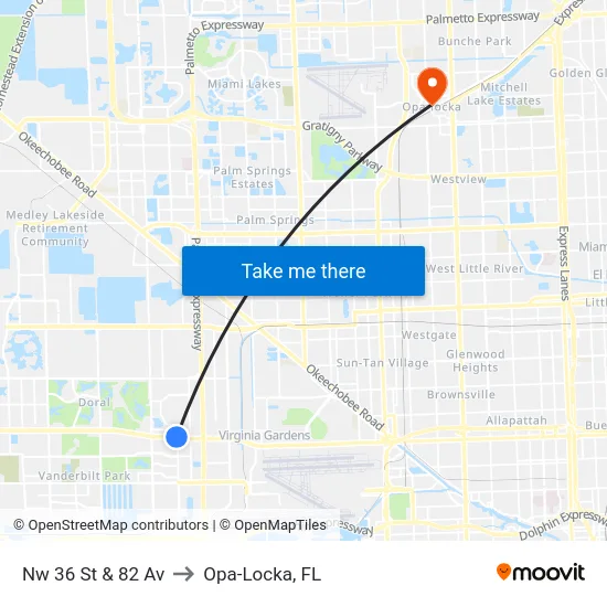 Nw 36 St & 82 Av to Opa-Locka, FL map
