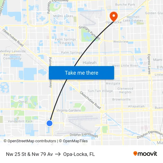 Nw 25 St & Nw 79 Av to Opa-Locka, FL map