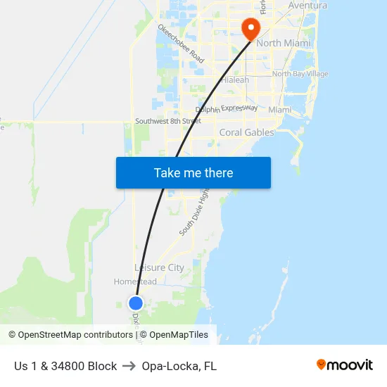 Us 1 & 34800 Block to Opa-Locka, FL map