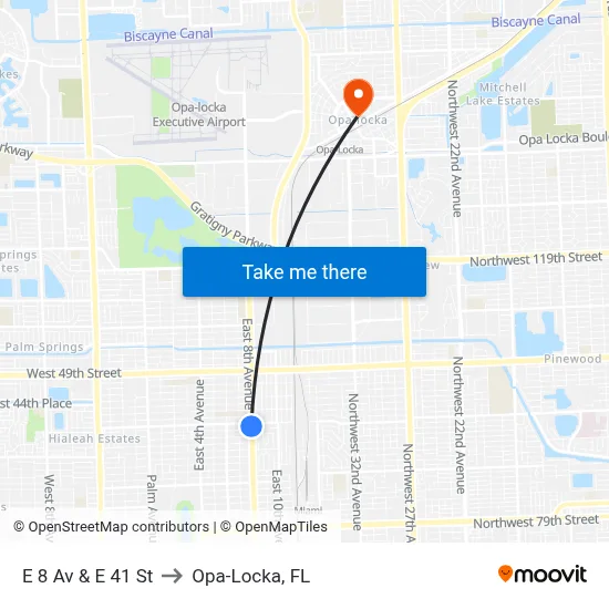E 8 Av & E 41 St to Opa-Locka, FL map