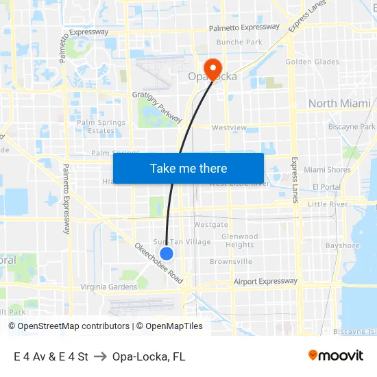 E 4 Av & E 4 St to Opa-Locka, FL map