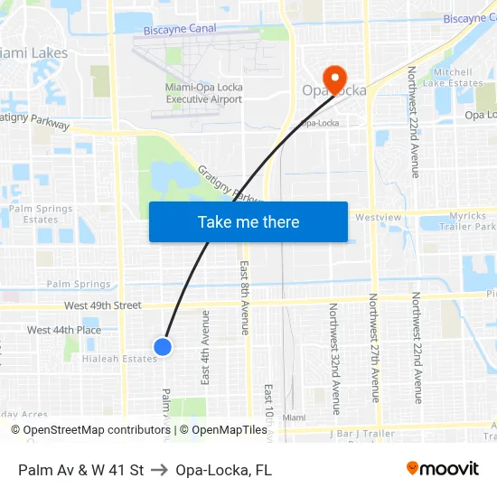 Palm Av & W 41 St to Opa-Locka, FL map