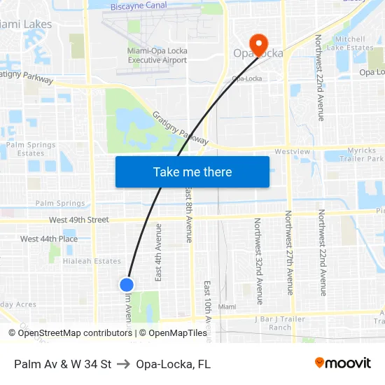 Palm Av & W 34 St to Opa-Locka, FL map